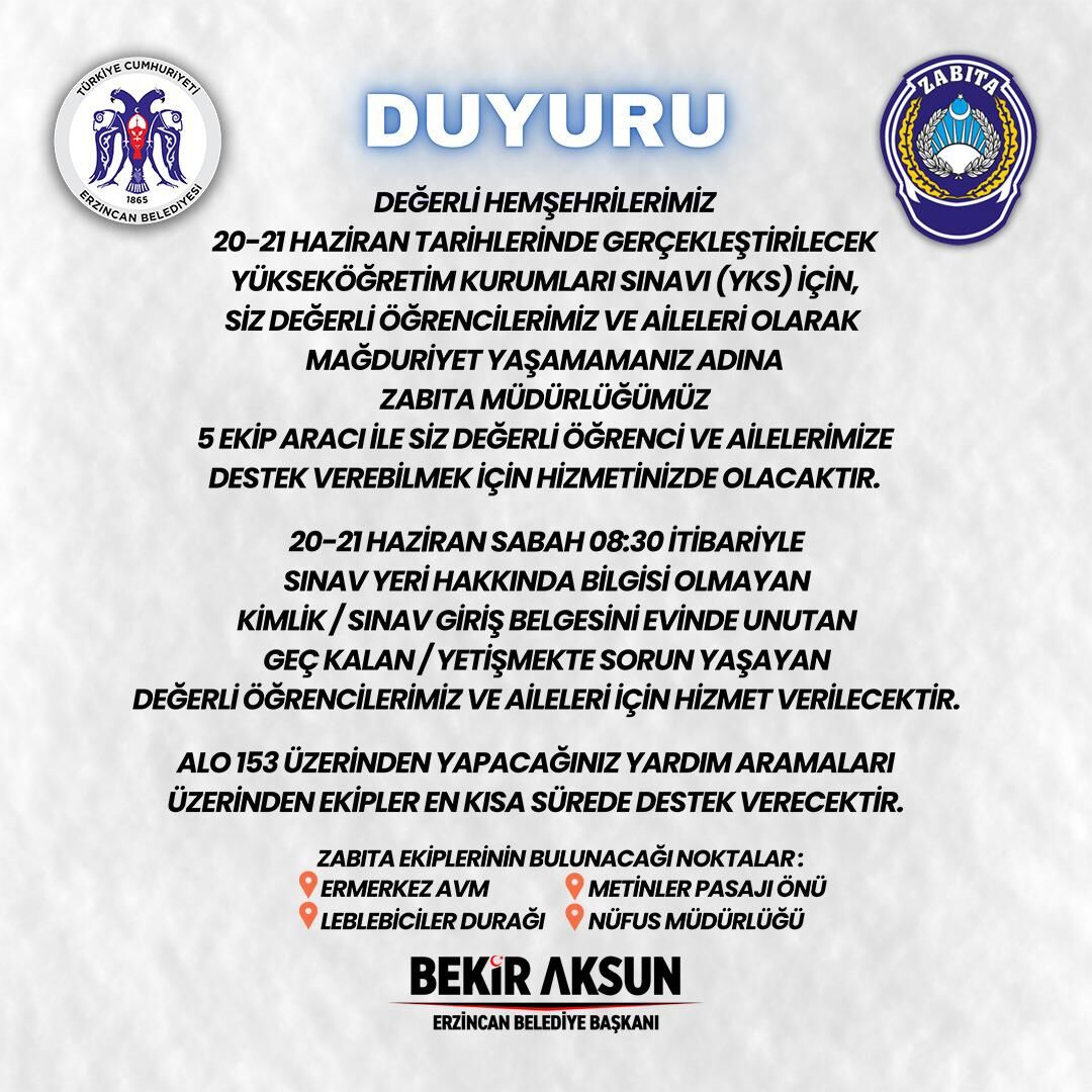 Yks Sabahı Erzincan'da Zamanla Yarış Başlayacak Zabıta Öğrenciler İçin Seferber Oldu!