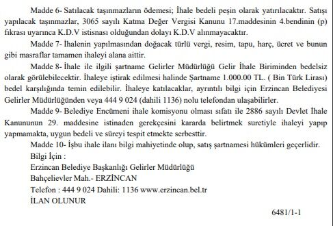 Erzincan Belediyesi Gayrimenkul Satışı 2 Arsa 1
