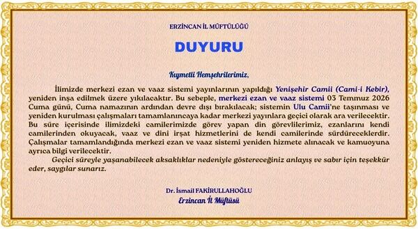 Erzincan Ezan Duyurusu