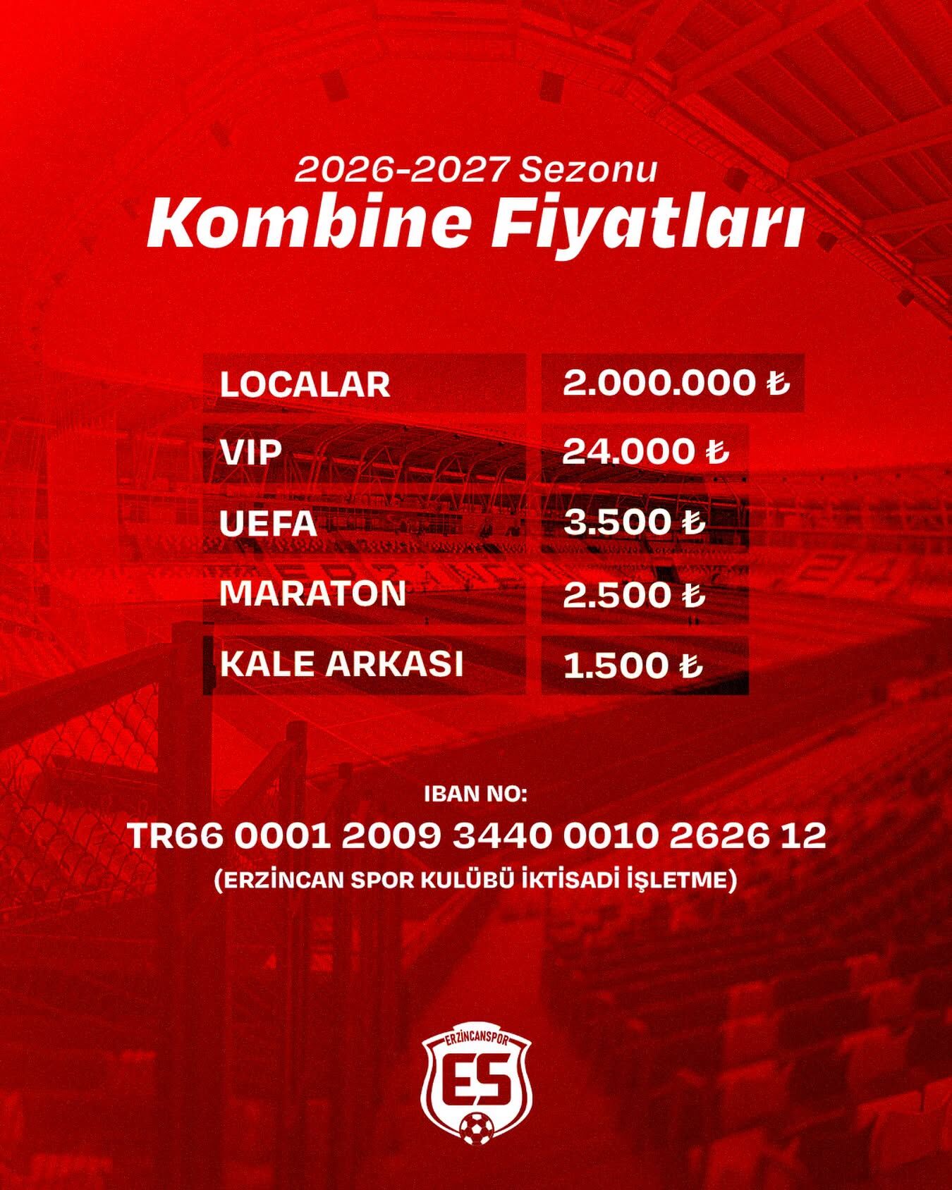 Erzincanspor'da Kombine Satışları Başladı! İşte 2026 2027 Sezonu Fiyatları