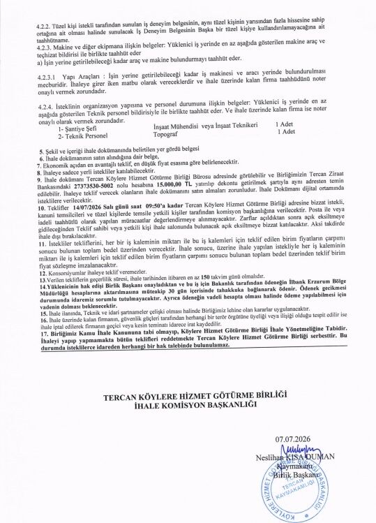 Tercan 1 Etap İçme Suyu Yapılacak Köyler 1