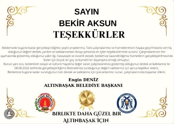 Bekir Aksuna Teşekkür