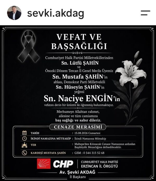 Chp Erzi̇ncan Vefat Naci̇ye Engi̇n