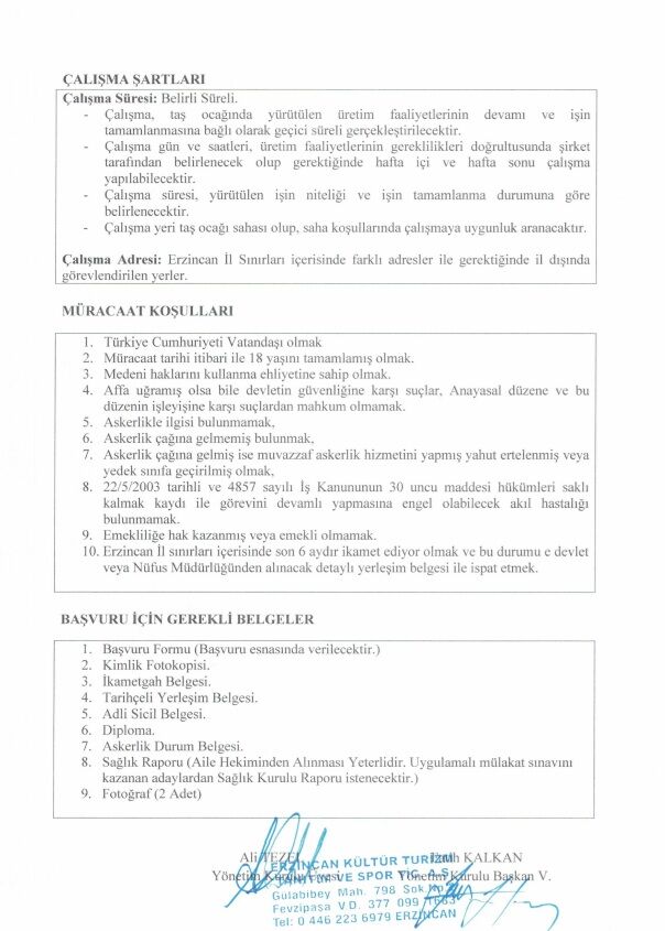 Erzincan İl Özel İdaresi'ne Personel Alınacak Maden Mühendisi 1