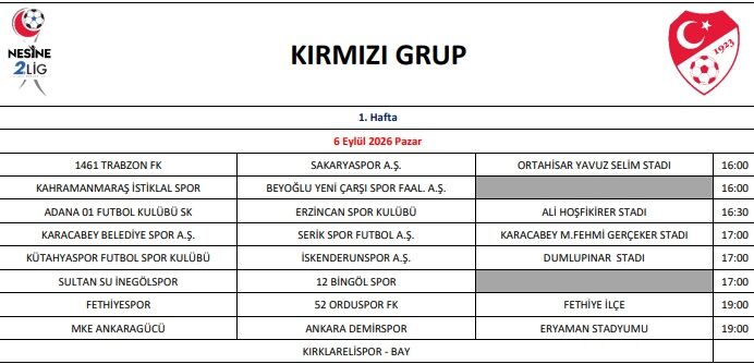 Erzincanspor Maç Takvimi