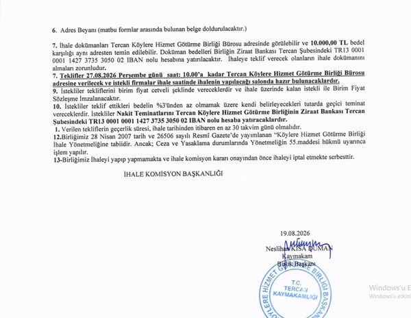 Tercan Kaymakamlığı Asfalt Alımı (2)
