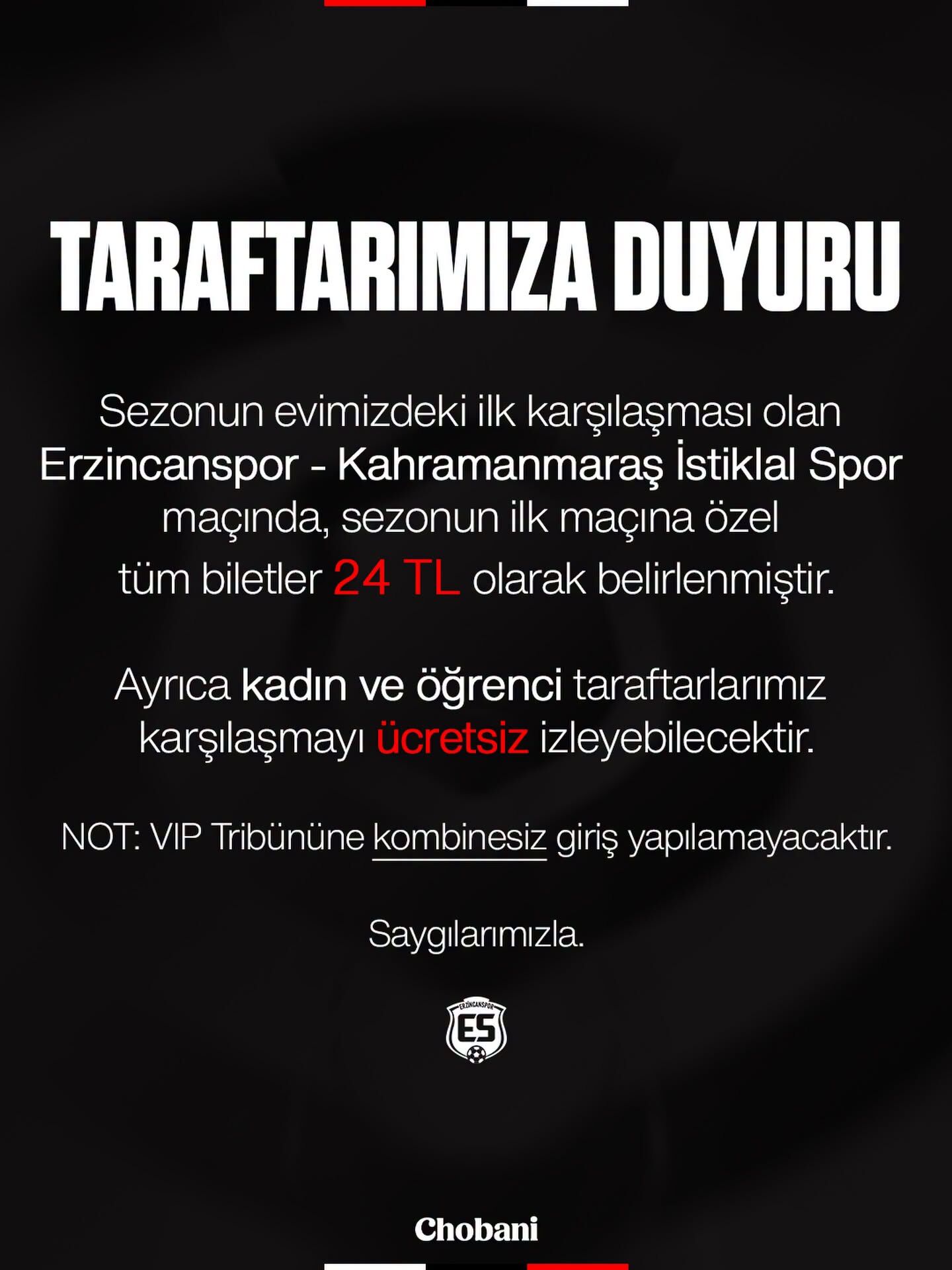 Erzincanspor Bilet Fiyatı