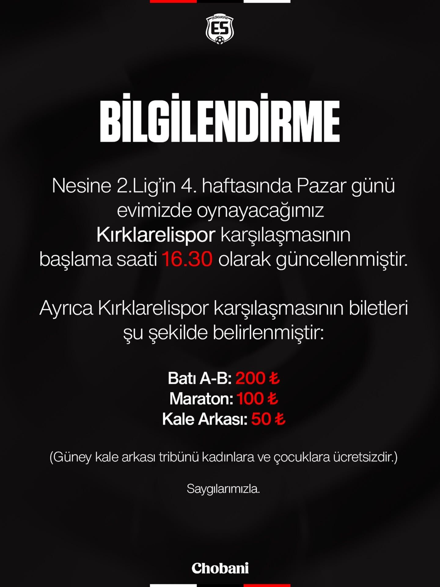 Erzincanspor Maç Saati
